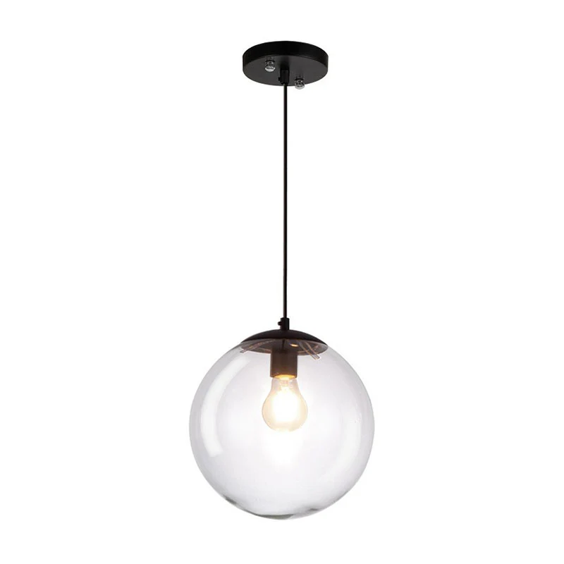 Suspension sphérique Simplicity Verre Transparent 1 Ampoule Luminaire Suspendu Noir Clearhalo