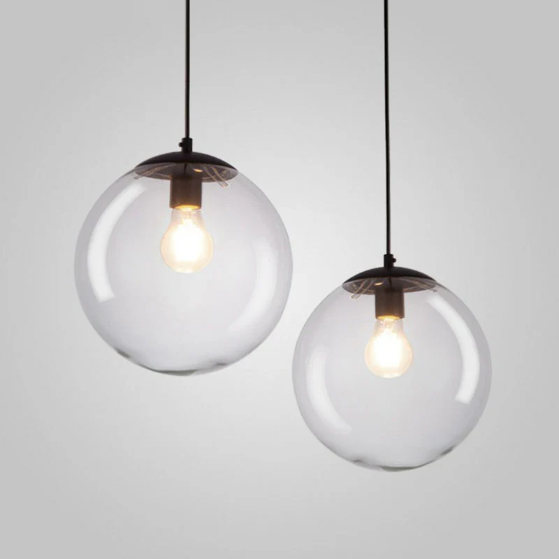 Suspension sphérique Simplicity Verre Transparent 1 Ampoule Luminaire Suspendu Noir Clearhalo
