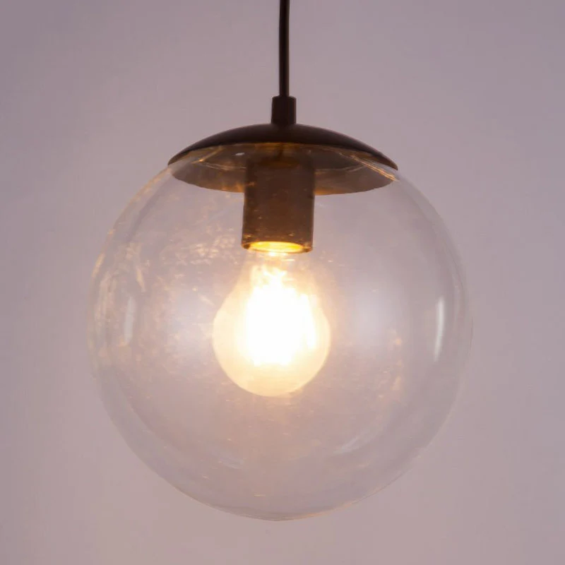 Suspension sphérique Simplicity Verre Transparent 1 Ampoule Luminaire Suspendu Noir Clearhalo