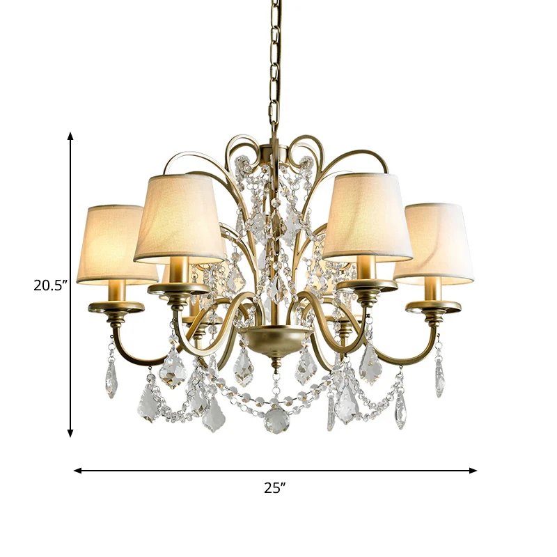 Suspension à 6 têtes avec supports en cristal coniques, lustre traditionnel pour salle à manger en or Clearhalo