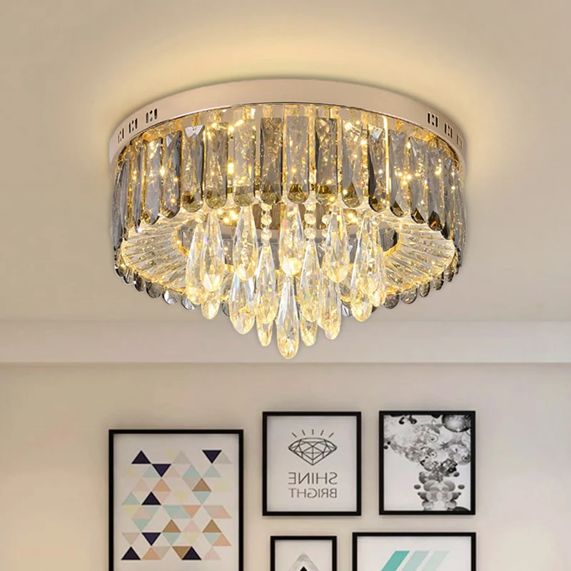 Tambour Chambre Encastré Éclairage Fumée Gris Cristal LED Modernisme Plafonnier Clearhalo