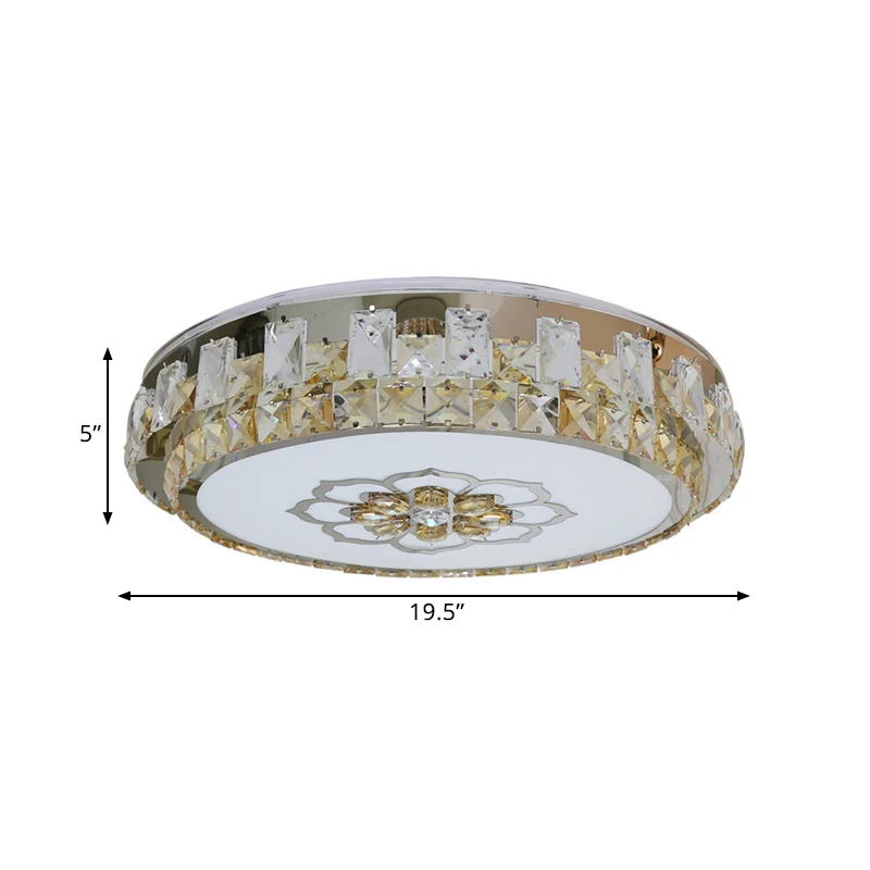 Tambour clair coupe blocs de cristal encastré moderne chambre à coucher LED plafonnier en acier inoxydable avec motif de f...
