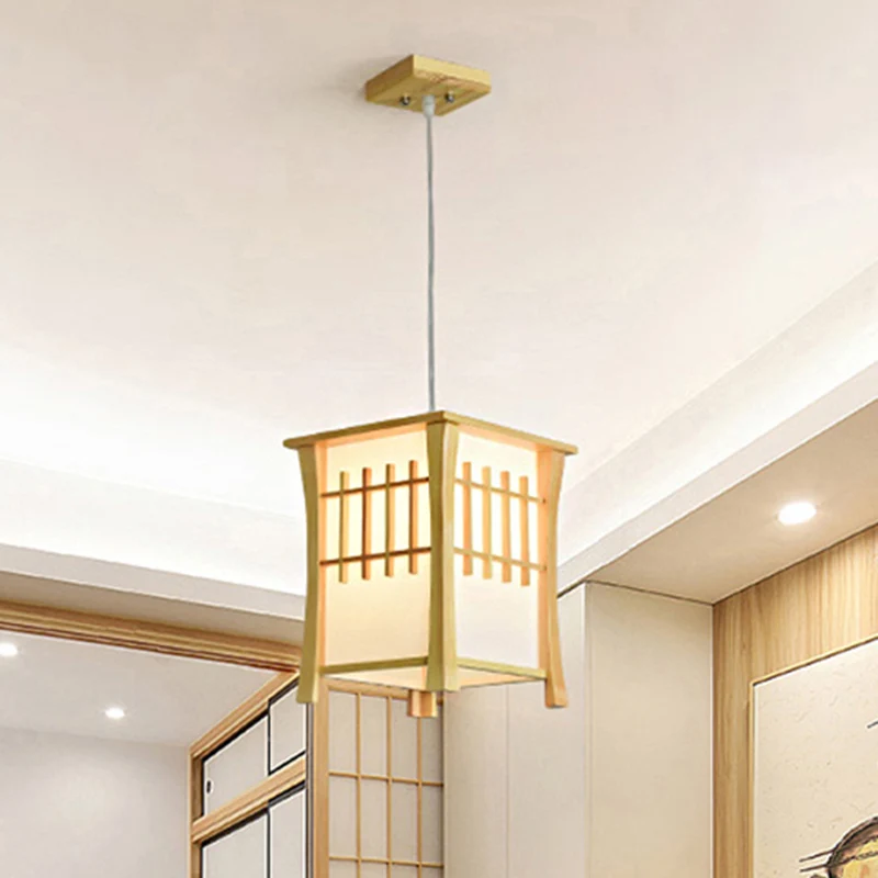 Tea Station Lodge Suspension de Plafond Bois et Papier 1 Lumière Style Japonais Beige Suspension Clearhalo