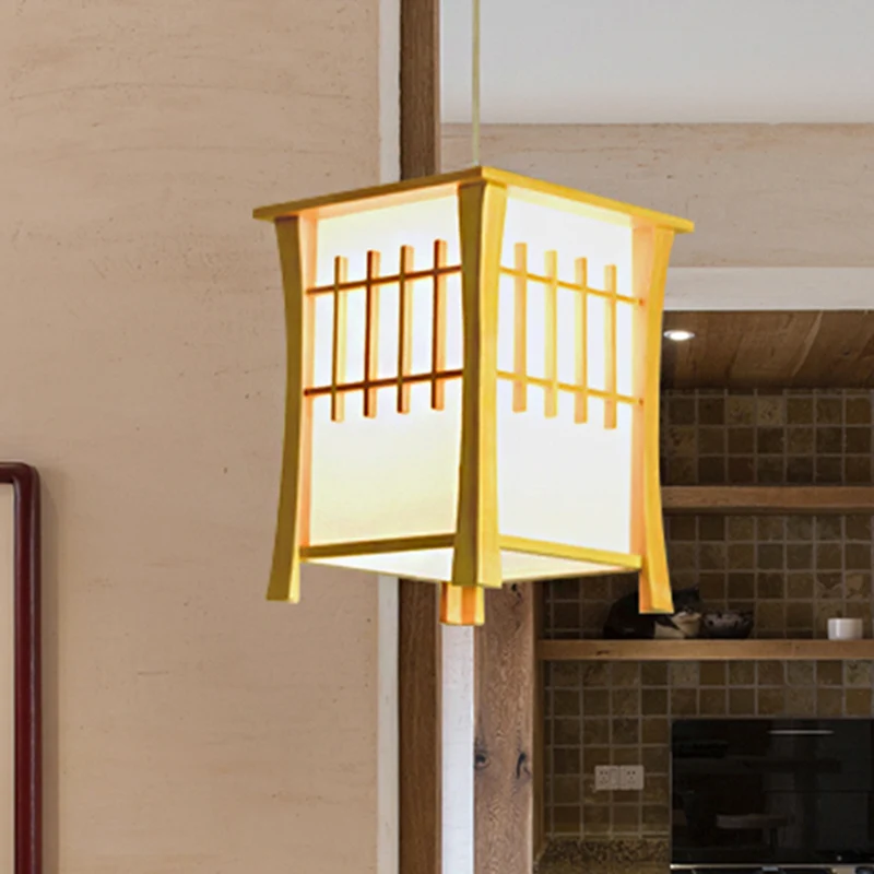Tea Station Lodge Suspension de Plafond Bois et Papier 1 Lumière Style Japonais Beige Suspension Clearhalo