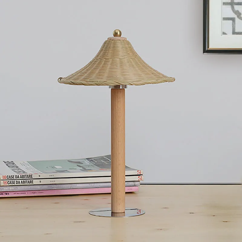1 tête de chambre à coucher, éclairage de travail, petite lampe de bureau en bois chinois avec abat-jour en bambou en form...