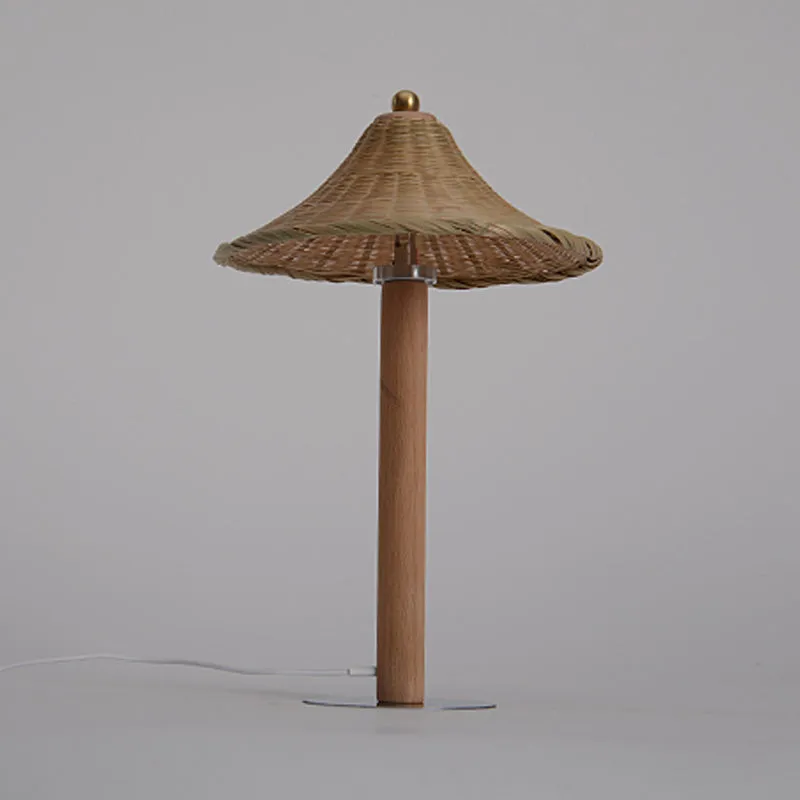 1 tête de chambre à coucher, éclairage de travail, petite lampe de bureau en bois chinois avec abat-jour en bambou en form...