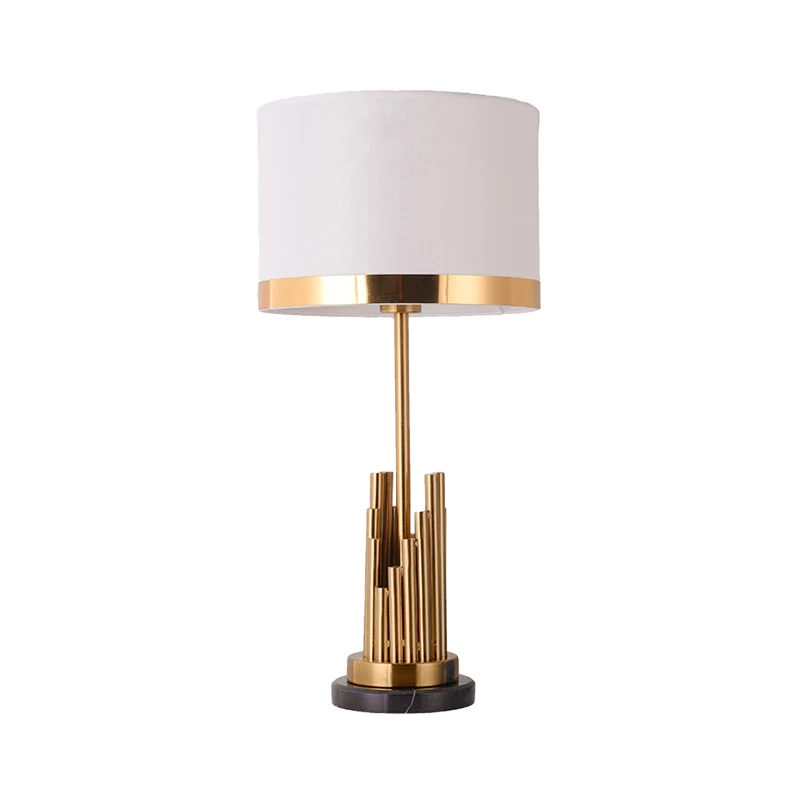 1 tête de chambre à coucher éclairage de travail petite lampe de bureau moderne en or avec abat-jour en tissu cylindrique...