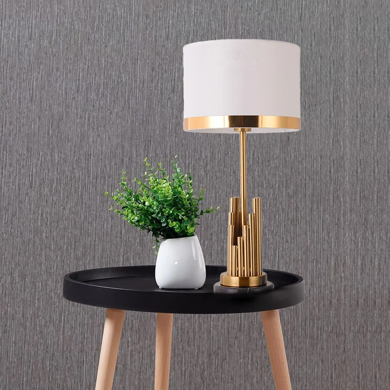1 tête de chambre à coucher éclairage de travail petite lampe de bureau moderne en or avec abat-jour en tissu cylindrique...