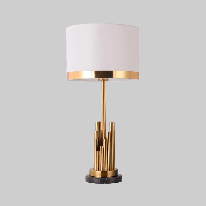 1 tête de chambre à coucher éclairage de travail petite lampe de bureau moderne en or avec abat-jour en tissu cylindrique...