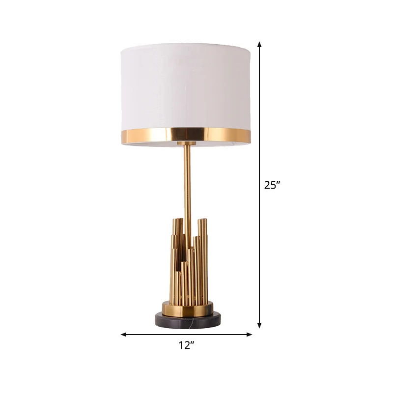 1 tête de chambre à coucher éclairage de travail petite lampe de bureau moderne en or avec abat-jour en tissu cylindrique...