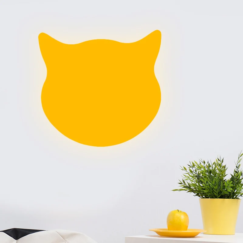 Tête de chat Mini applique murale dessin animé en bois maternelle LED applique murale encastrée en rose/bleu/jaune Clearhalo