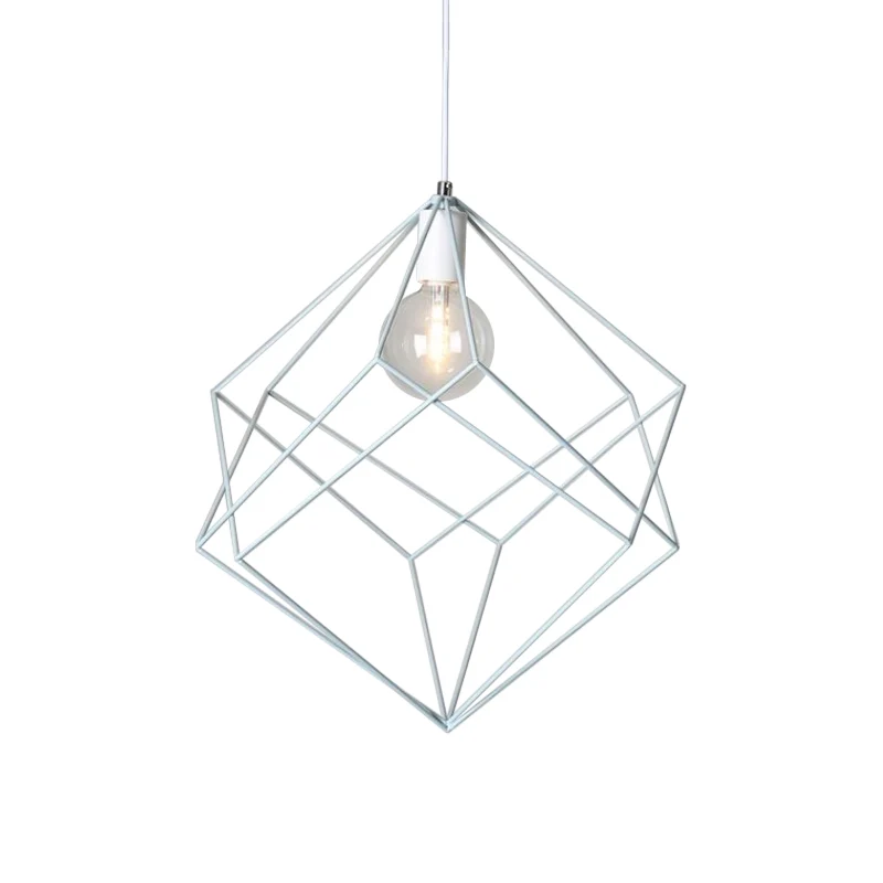 1 tête Cube Cage suspension Macaron fer sous-teinte lampe suspendue pour Table à manger couloir Clearhalo