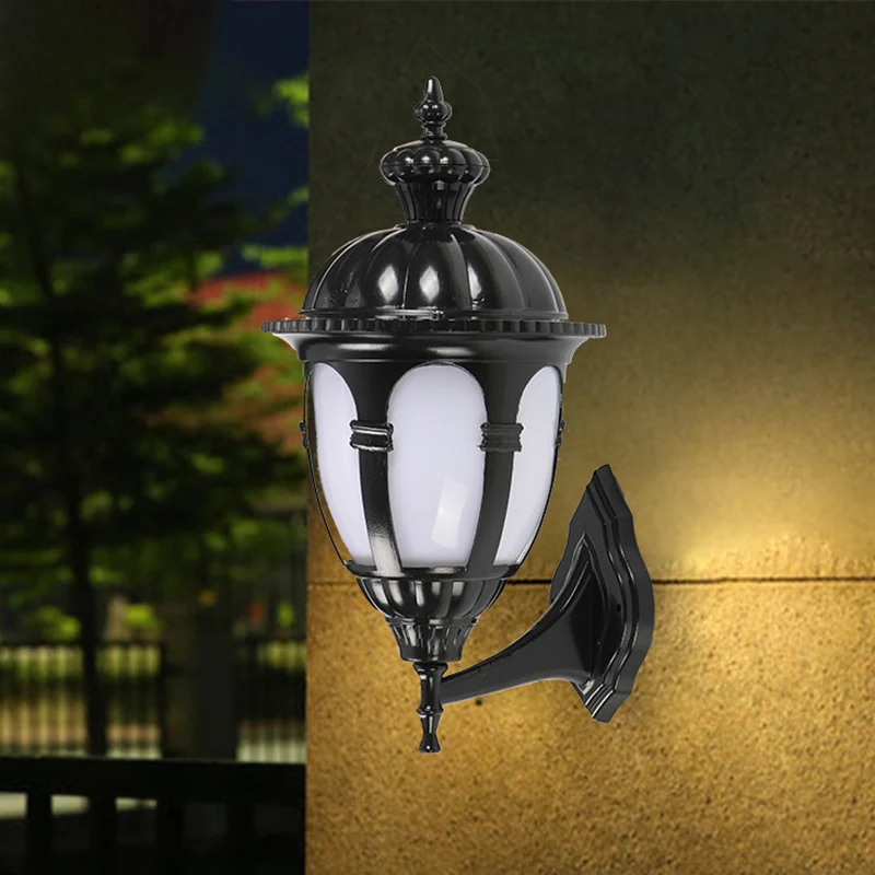 1 tête idées d'éclairage mural lampe de cour de campagne avec abat-jour en plastique blanc urne en noir Clearhalo