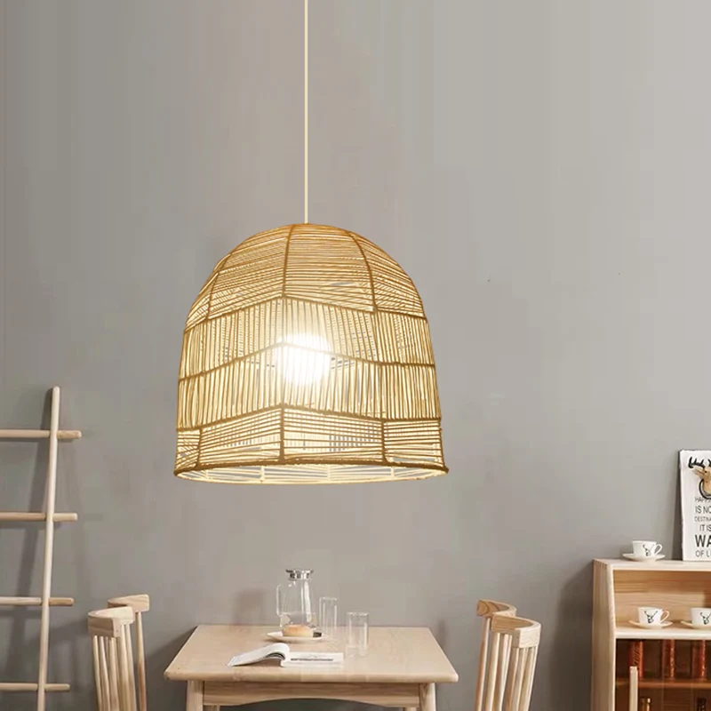 1 tête panier pendentif éclairage chinois bambou plafond suspension en bois pour restaurant Clearhalo