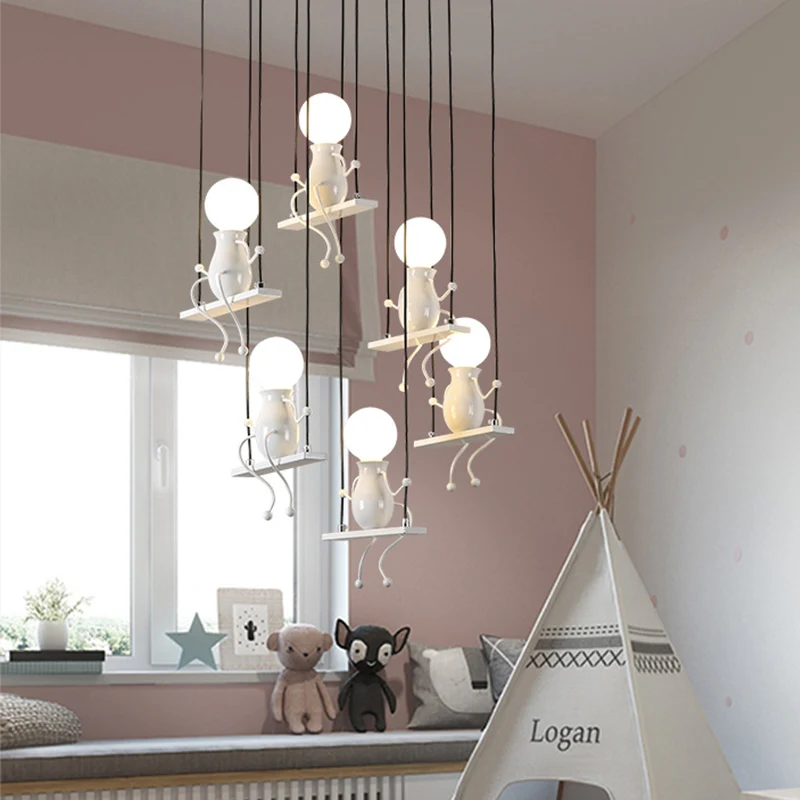 6/8 têtes personnes pendentif éclairage métal enfants suspendus plafonnier en blanc pour les enfants Clearhalo