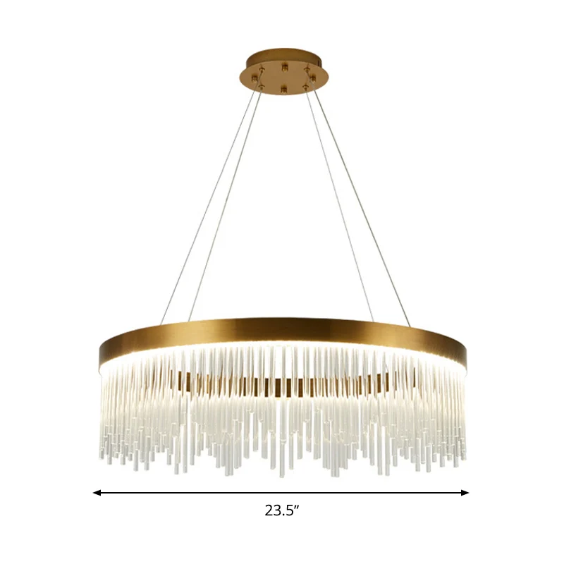 Tube suspendu lustre moderniste cristal LED laiton plafonnier lumière chaude/blanche, 16"/23,5"/31,5" de large Clearhalo