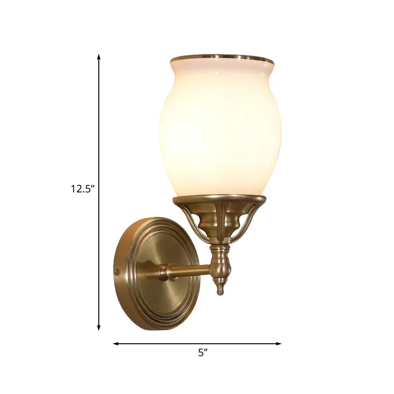 Urne Opale Verre Applique Lampe Colonialisme 1 Ampoule Salon Applique Murale en Laiton avec Métal Droit Am Clearhalo