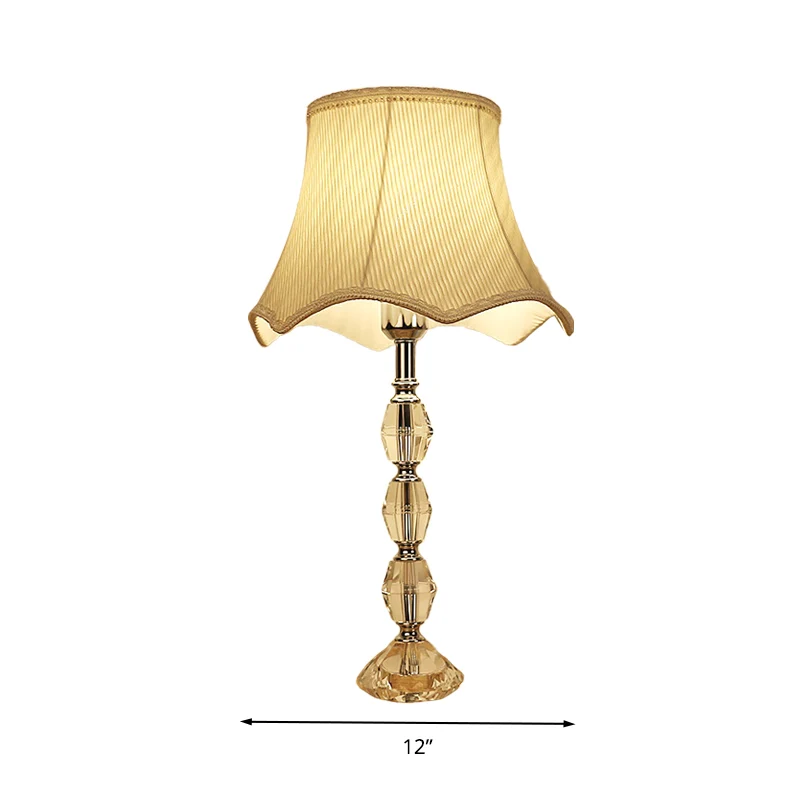 Veilleuse festonnée jaune clair tissu minimalisme 1 lampe de table de chevet de salon avec base en cristal Clearhalo