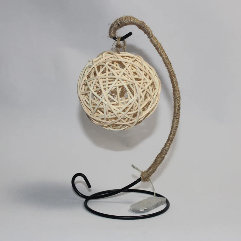 Veilleuse à piles en boule de rotin pour enfants, éclairage de Table LED blanc avec bras incurvé Clearhalo