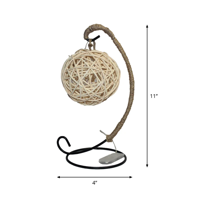 Veilleuse à piles en boule de rotin pour enfants, éclairage de Table LED blanc avec bras incurvé Clearhalo