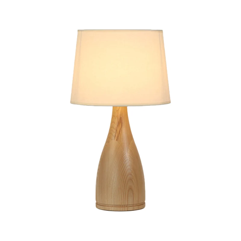 Veilleuse à tambour conique, éclairage de table de chevet simple en tissu minimal avec socle de vase en bois Clearhalo