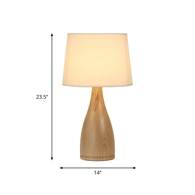Veilleuse à tambour conique, éclairage de table de chevet simple en tissu minimal avec socle de vase en bois Clearhalo