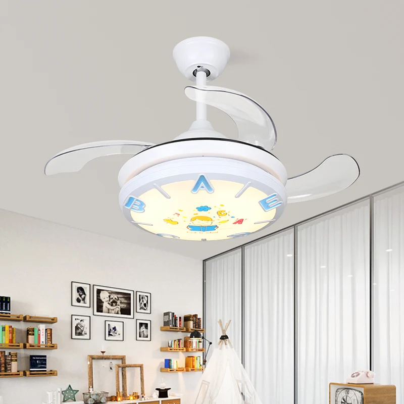Ventilateur de plafond à abat-jour rond contemporain, luminaire LED en métal et acrylique, montage semi-encastré pour cham...