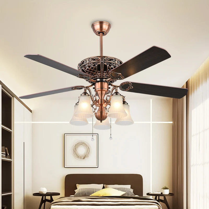 Ventilateur de plafond Bell en verre dépoli, classique et élégant, 5 lumières, éclairage semi-encastré pour chambre à couc...
