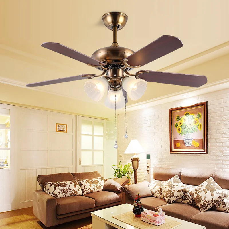 Ventilateur de plafond à cloche en laiton, éclairage traditionnel en verre opale, 3 lumières, éclairage Semi-monté pour sa...