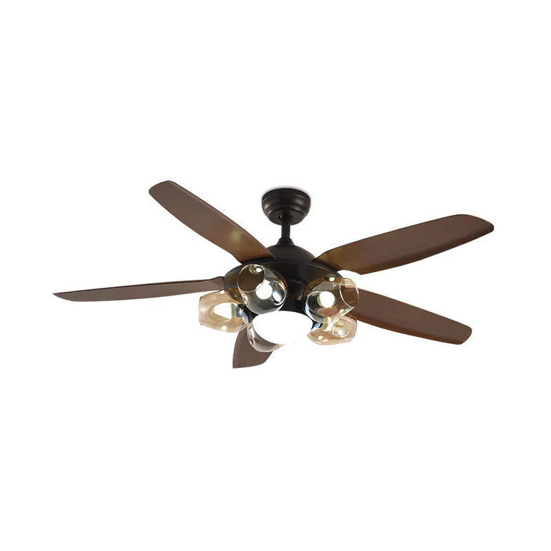 Ventilateur de plafond de cuisine à 5 lumières, luminaire semi-encastré traditionnel marron avec abat-jour en verre ambré...