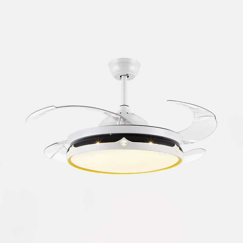 Ventilateur de plafond encastré à LED de 19 po de largeur, semi-encastré métallique festonné nordique en noir et blanc, 4...
