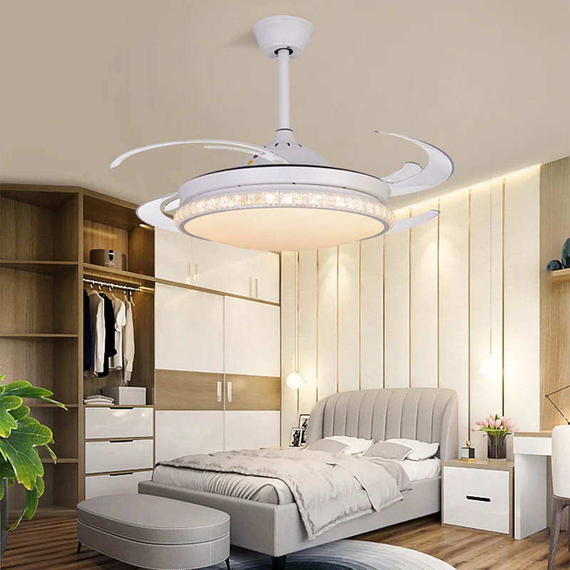 Ventilateur de plafond à LED allumant la lampe semi-encastrée à 8 pales modernisme pour chambre à coucher avec abat-jour c...