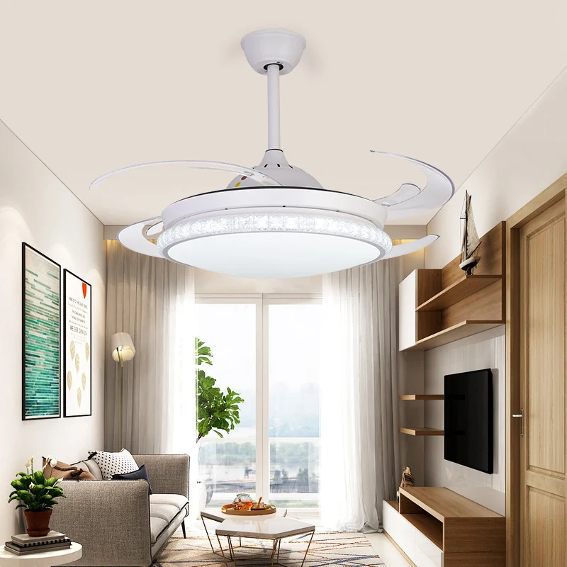 Ventilateur de plafond à LED allumant la lampe semi-encastrée à 8 pales modernisme pour chambre à coucher avec abat-jour c...