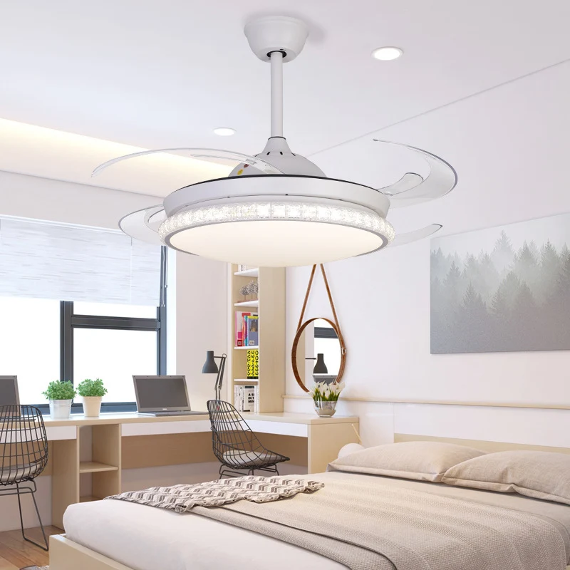 Ventilateur de plafond à LED allumant la lampe semi-encastrée à 8 pales modernisme pour chambre à coucher avec abat-jour c...