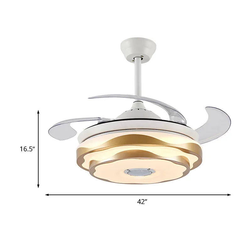 Ventilateur de plafond LED doré de 42 po de largeur, éclairage moderniste en acrylique, montage semi-encastré à 2 niveaux...
