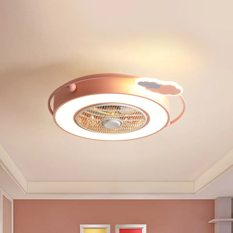 Ventilateur de plafond LED en forme de boîte bleue/rose pour enfants, luminaire semi-encastré sans lame en acrylique avec...