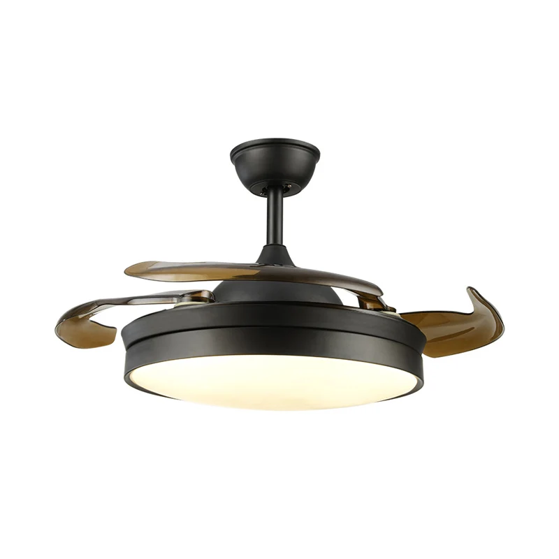 Ventilateur de plafond LED noir 16"/19,5" W, éclairage semi-encastré classique à tambour en acrylique, conversion de fréqu...