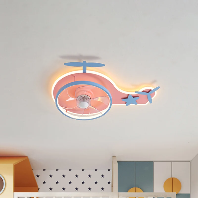 Ventilateur de plafond à 5 pales en forme d'hélicoptère, luminaire moderne en acrylique LED rose, montage Semi-encastré, 2...