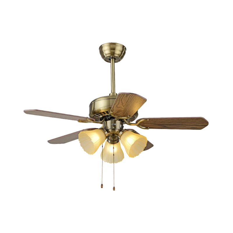 Ventilateur de plafond pétale en laiton, éclairage de Style classique en verre opale, 3 lumières de cuisine semi-encastrée...