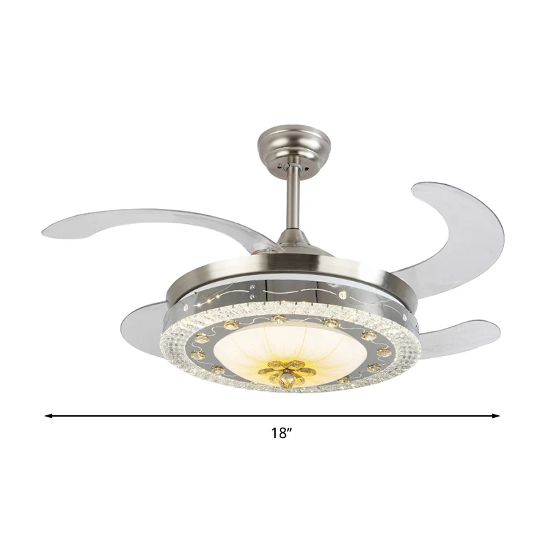 Ventilateur de plafond rond en cristal, luminaire contemporain à LED argenté avec télécommande/commande murale/télécommand...