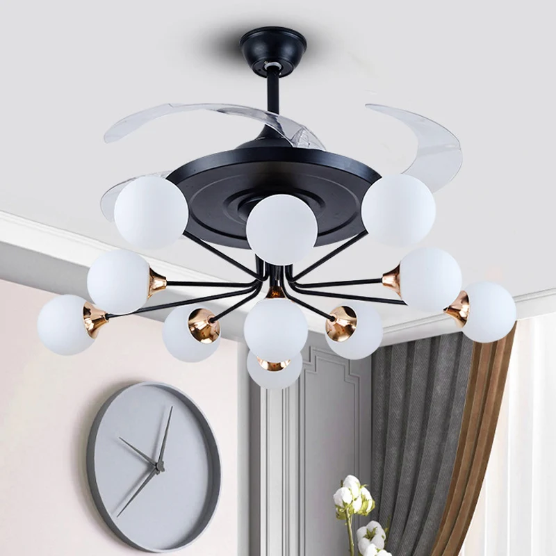 Ventilateur de plafond simple à 11 ampoules, 42 pouces de large, luminaire semi-encastré, orbe noir, avec abat-jour en ver...