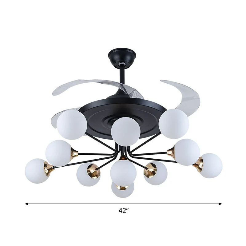 Ventilateur de plafond simple à 11 ampoules, 42 pouces de large, luminaire semi-encastré, orbe noir, avec abat-jour en ver...