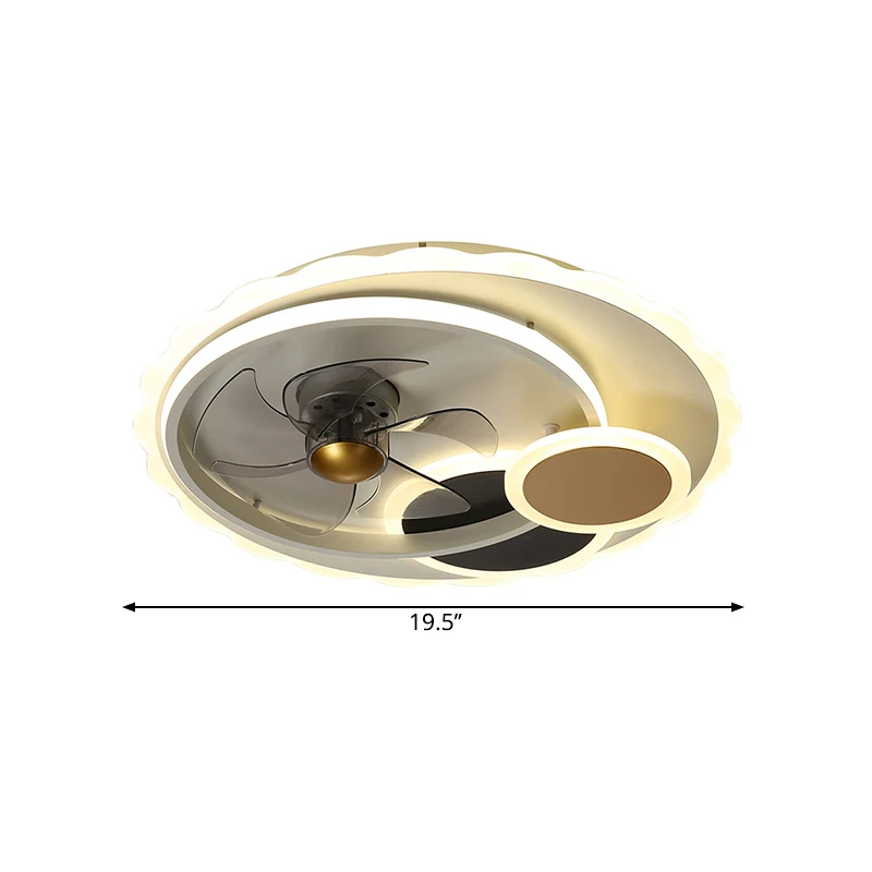 Ventilateur rond suspendu à 5 pales, luminaire de plafond LED contemporain en métal pour salle à manger, noir, largeur de...