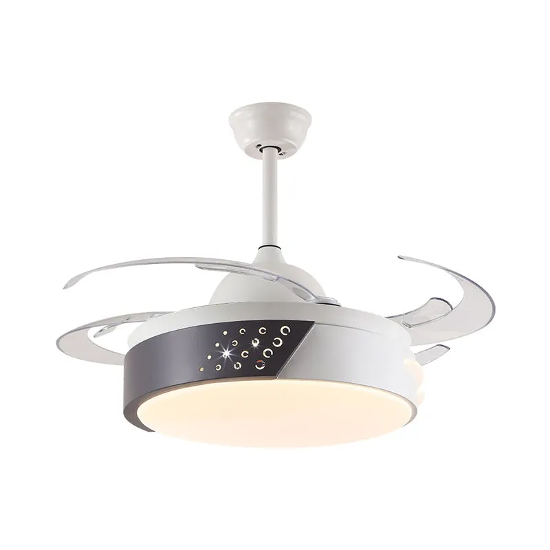 Ventilateur suspendu à anneau en acrylique, lumière LED minimaliste, éclairage semi-encastré pour chambre à coucher, noir...