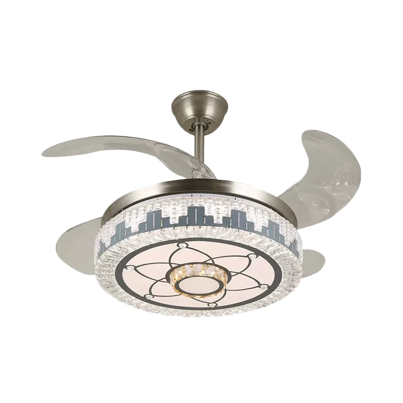 Ventilateur suspendu en couches pour salle à manger, cristal biseauté, plafonnier semi-encastré moderne à LED de 19 pouces...