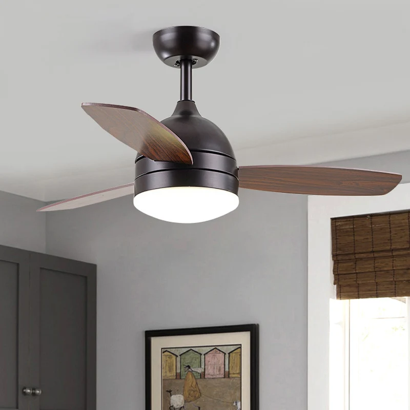 Ventilateur suspendu à LED blanc/noir, lampe semi-encastrée à dôme métallique moderniste avec 3 pales en bois, 42 po de la...
