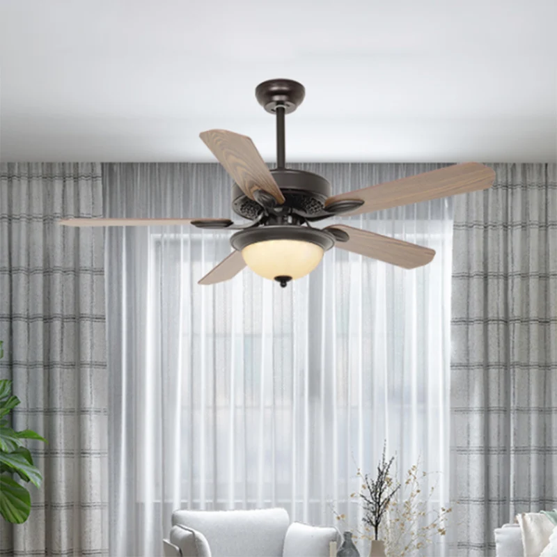 Ventilateur suspendu à LED de 42 po de largeur pour salon de campagne, mur/télécommande, 5 pales, semi-encastré avec dôme,...