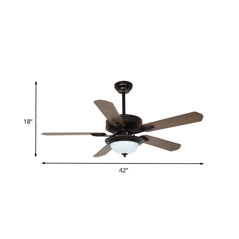 Ventilateur suspendu à LED de 42 po de largeur pour salon de campagne, mur/télécommande, 5 pales, semi-encastré avec dôme,...