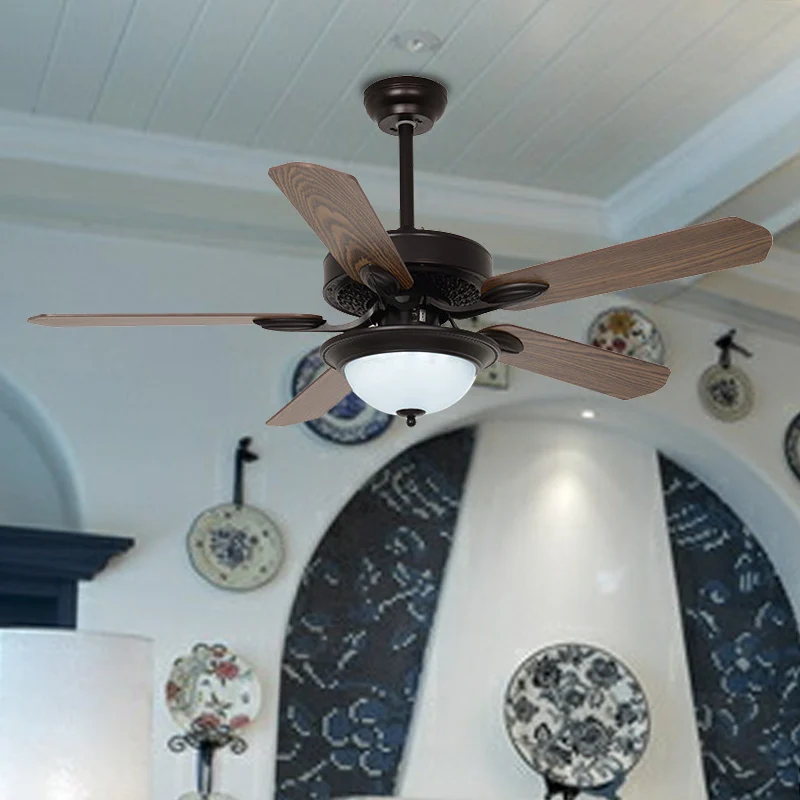 Ventilateur suspendu à LED de 42 po de largeur pour salon de campagne, mur/télécommande, 5 pales, semi-encastré avec dôme,...