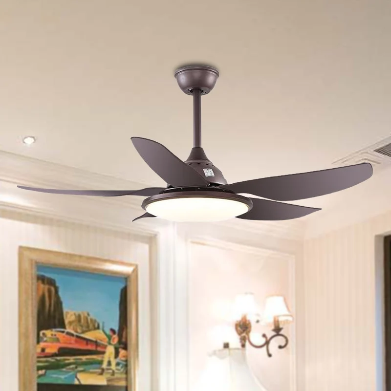Ventilateur suspendu en métal LED de 44 pouces, éclairage traditionnel, finition café, lampe ronde semi-encastrée pour sal...